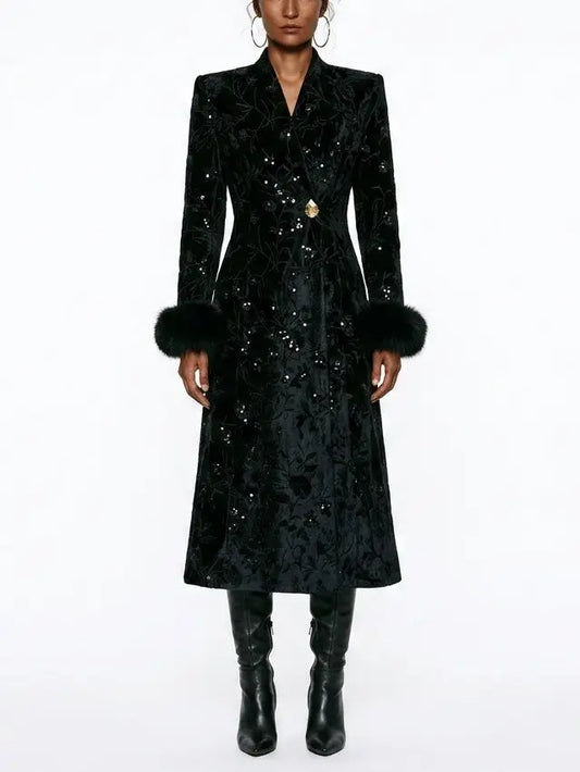 Fur-Cuffed Wrap Wool Cashmere Coat - S - Coats