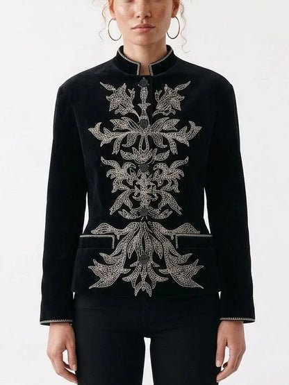 Black Velvet Jacket with Pearl Embroidery - Small - Jackets