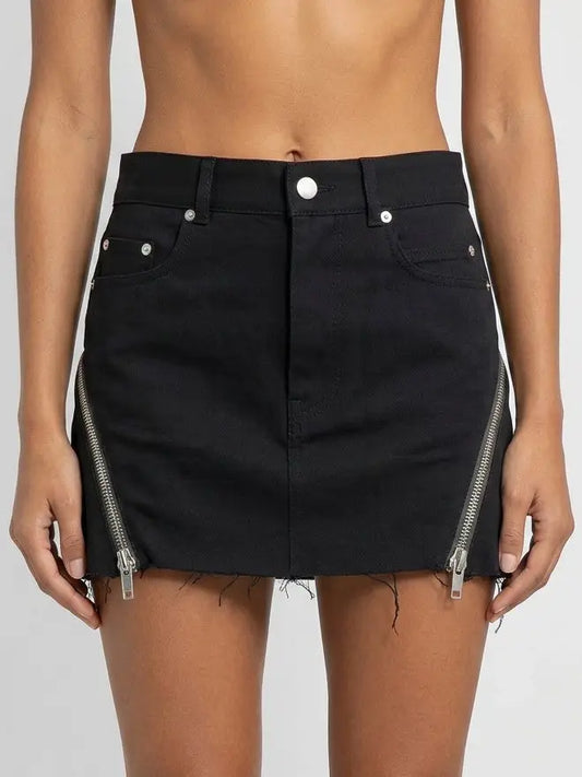 Black Wool Blend Frayed Zip Detail Mini Skirt - XS - Skirts