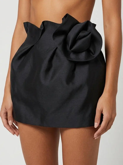 Black 3D Flower Detail Mini Skirt - Skirts