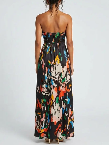 Black Abstract Print Cotton Halter Maxi Dress - Dresses