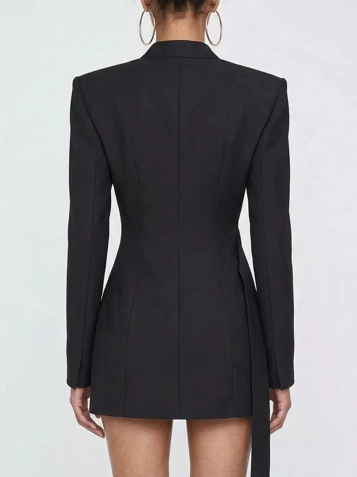 Black Asymmetric Belted Jacket with Gold Buckle - Jackets