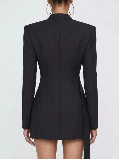Black Asymmetric Belted Jacket with Gold Buckle - Jackets