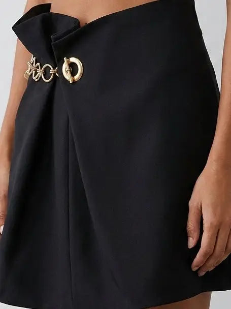 Black Asymmetrical Chain Detail Mini Skirt - Skirts