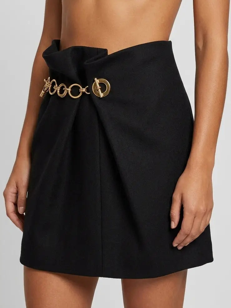Black Asymmetrical Chain Detail Mini Skirt - Skirts