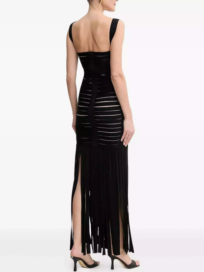 Black Bandage Banded Fringed Maxi Dress Dresses