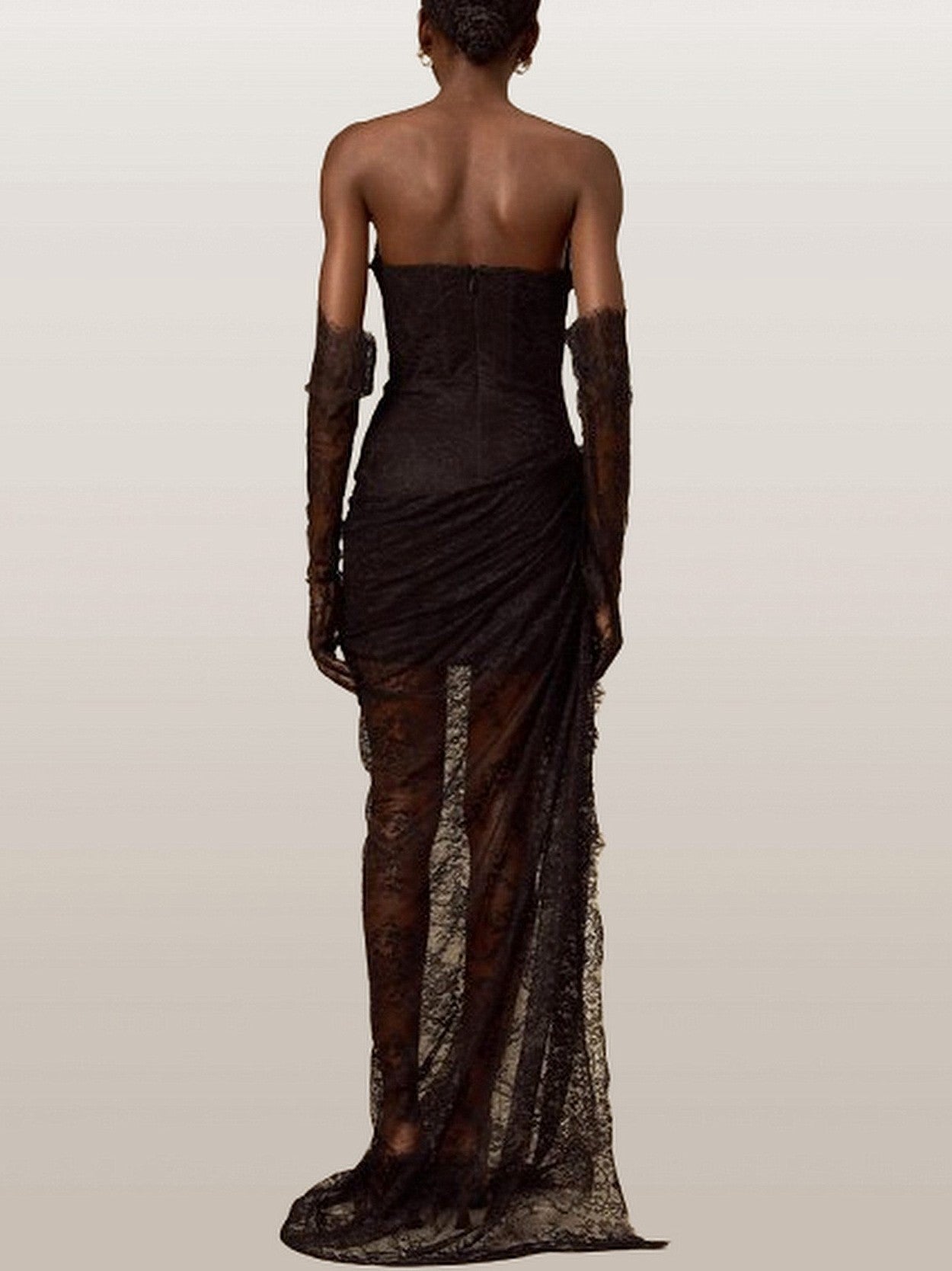 Black Bead-Embellished Corset Lace Gown