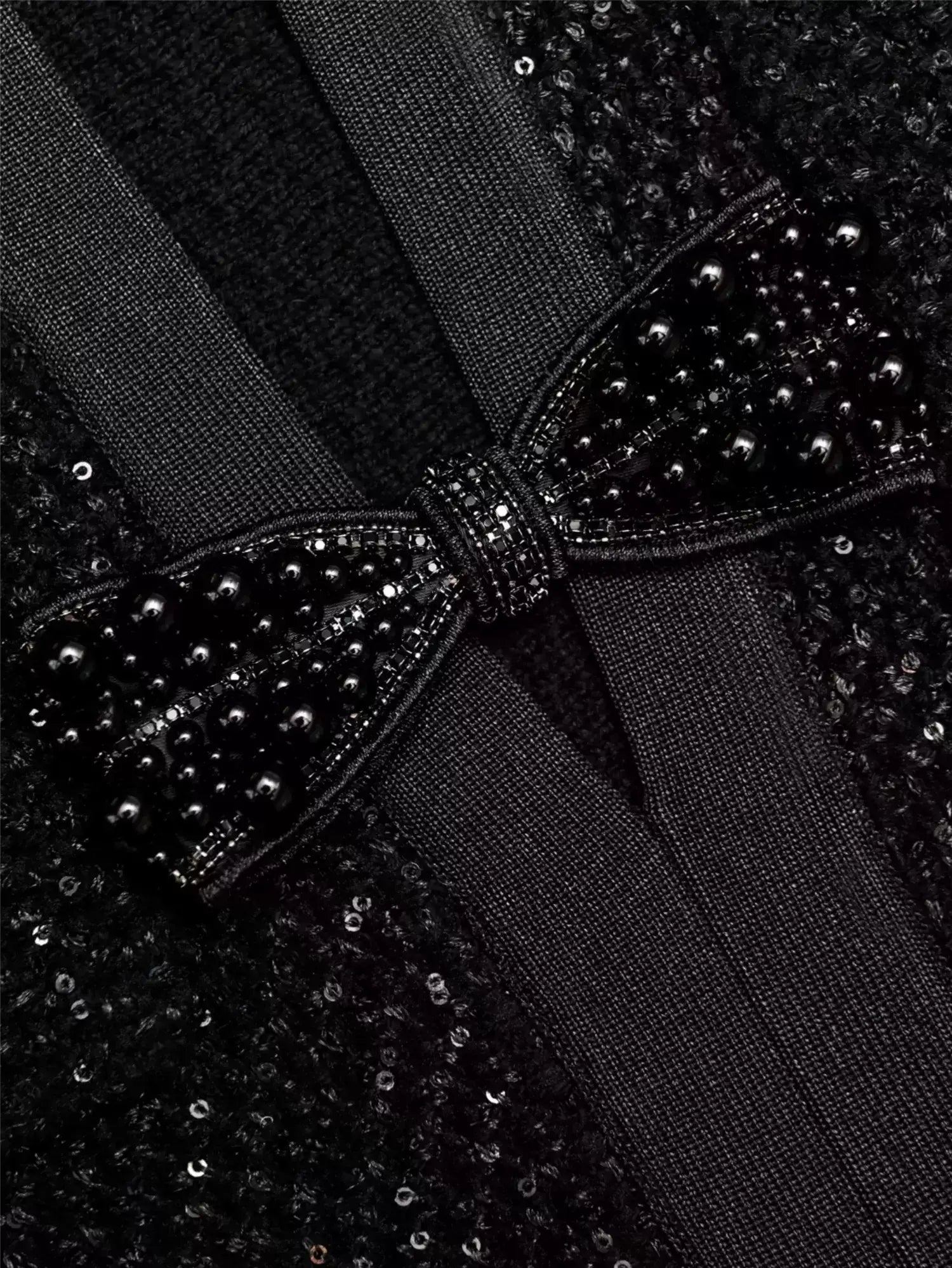 Black Beaded Bow Knit Tweed Mini Dress - Dresses