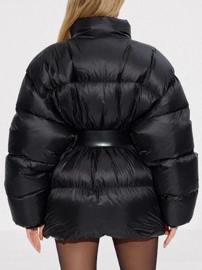 Black Belted Down Puffer Jacket - Jackets