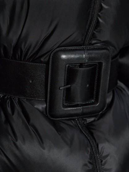 Black Belted Down Puffer Jacket - Jackets