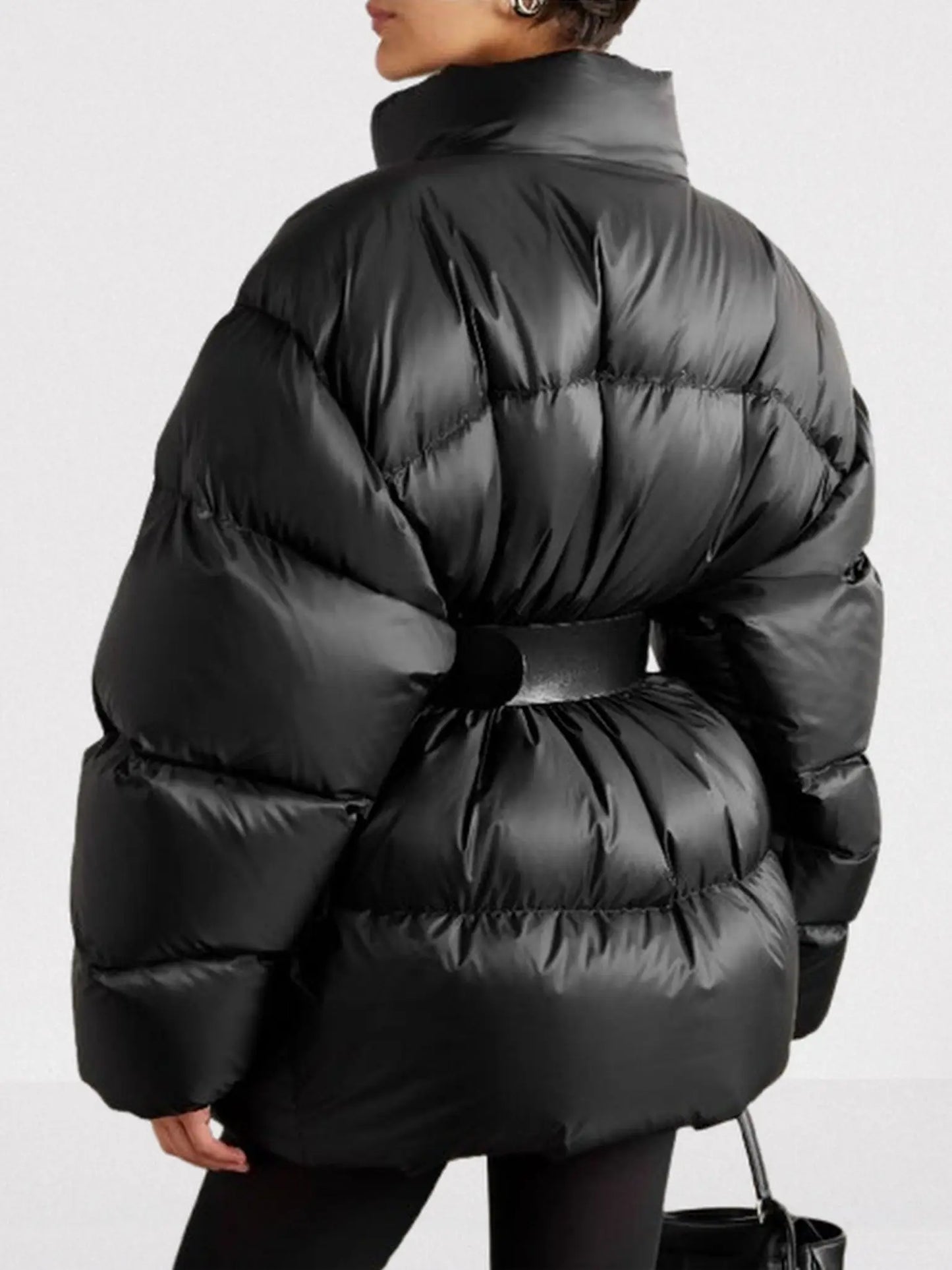 Black Belted Down Puffer Jacket - Jackets