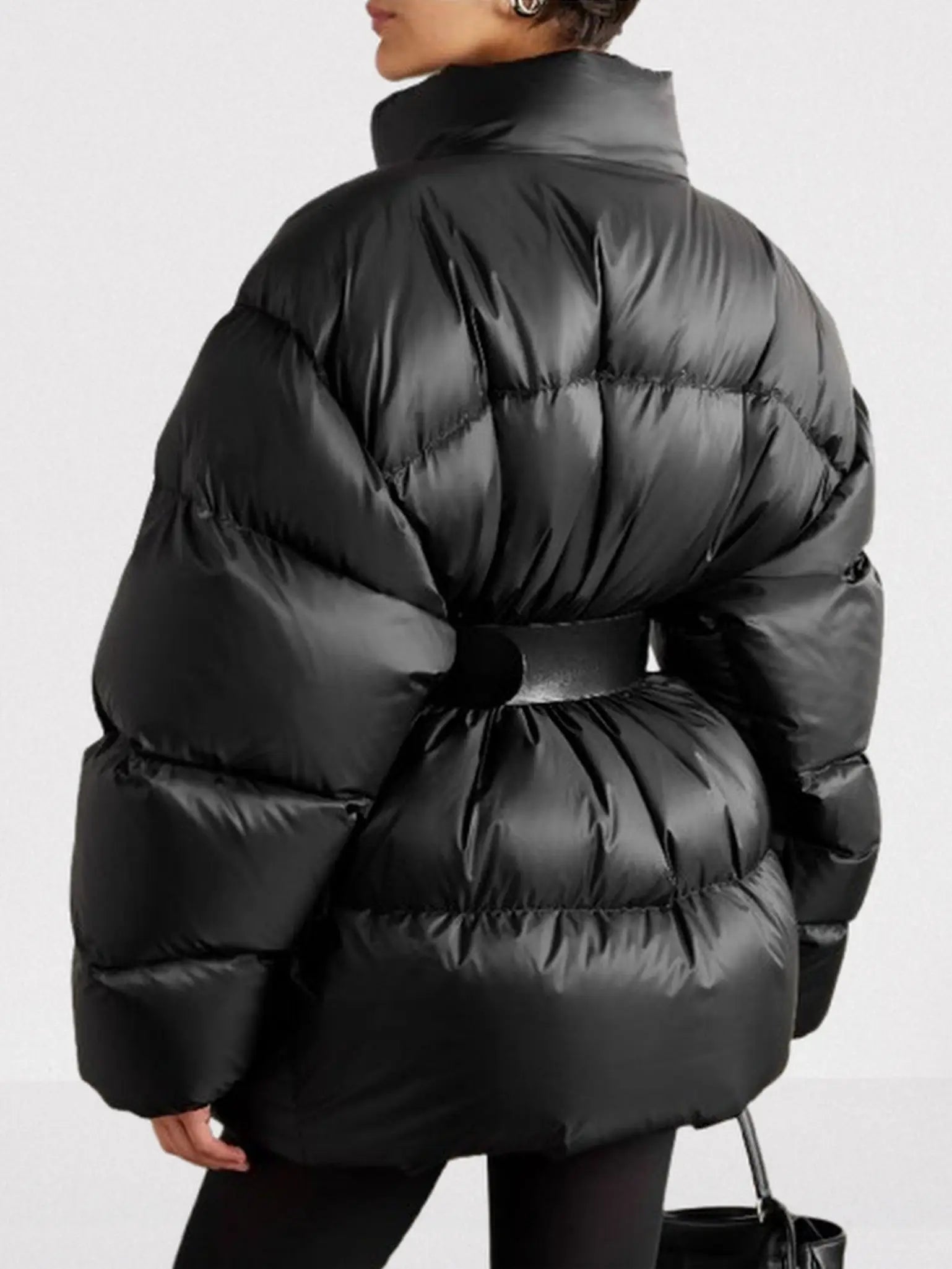 Black Belted Down Puffer Jacket - Jackets