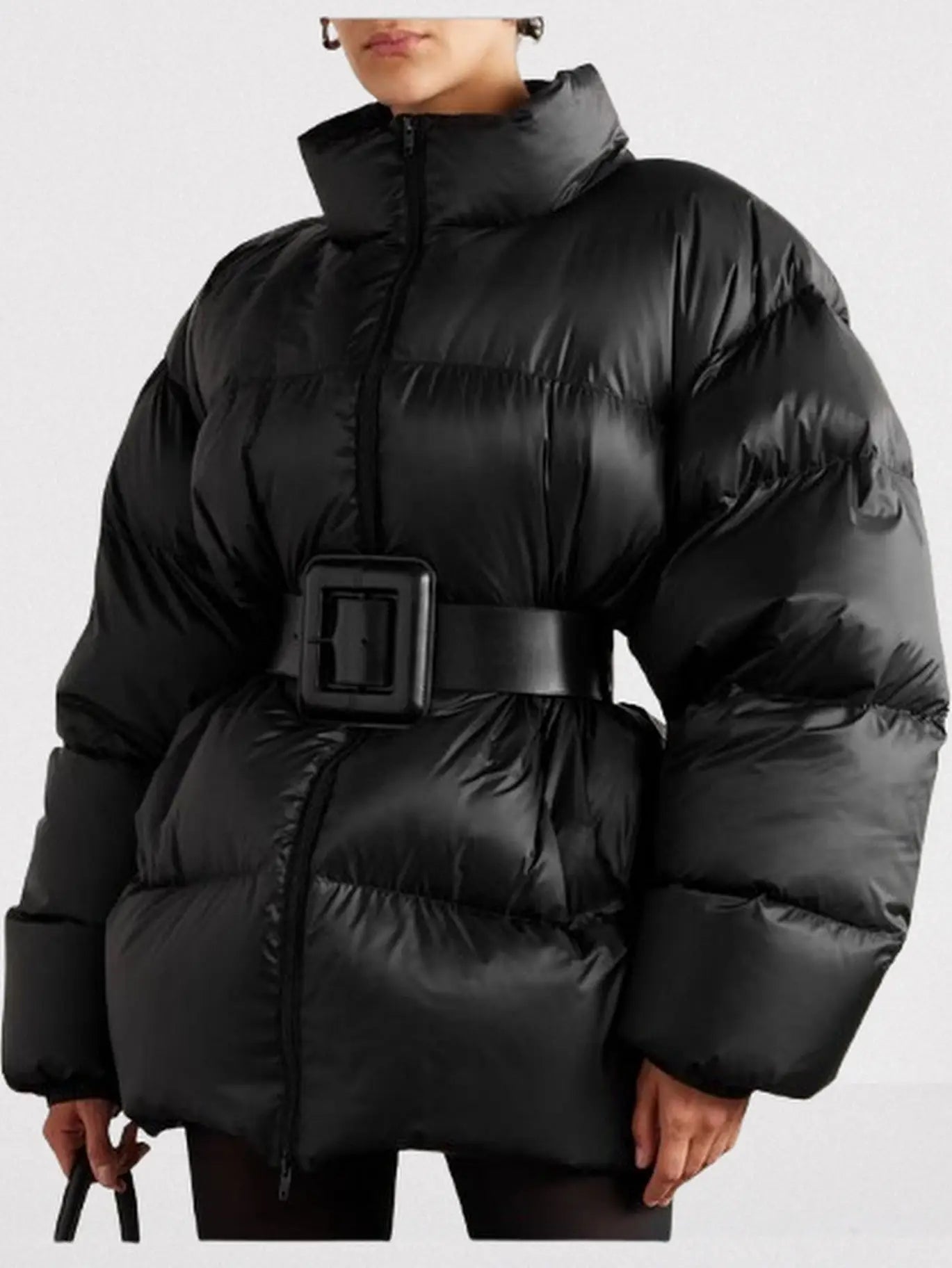 Black Belted Down Puffer Jacket - Jackets