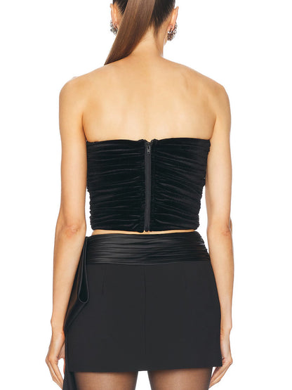 Black Bow Embellished Velvet Tube Top