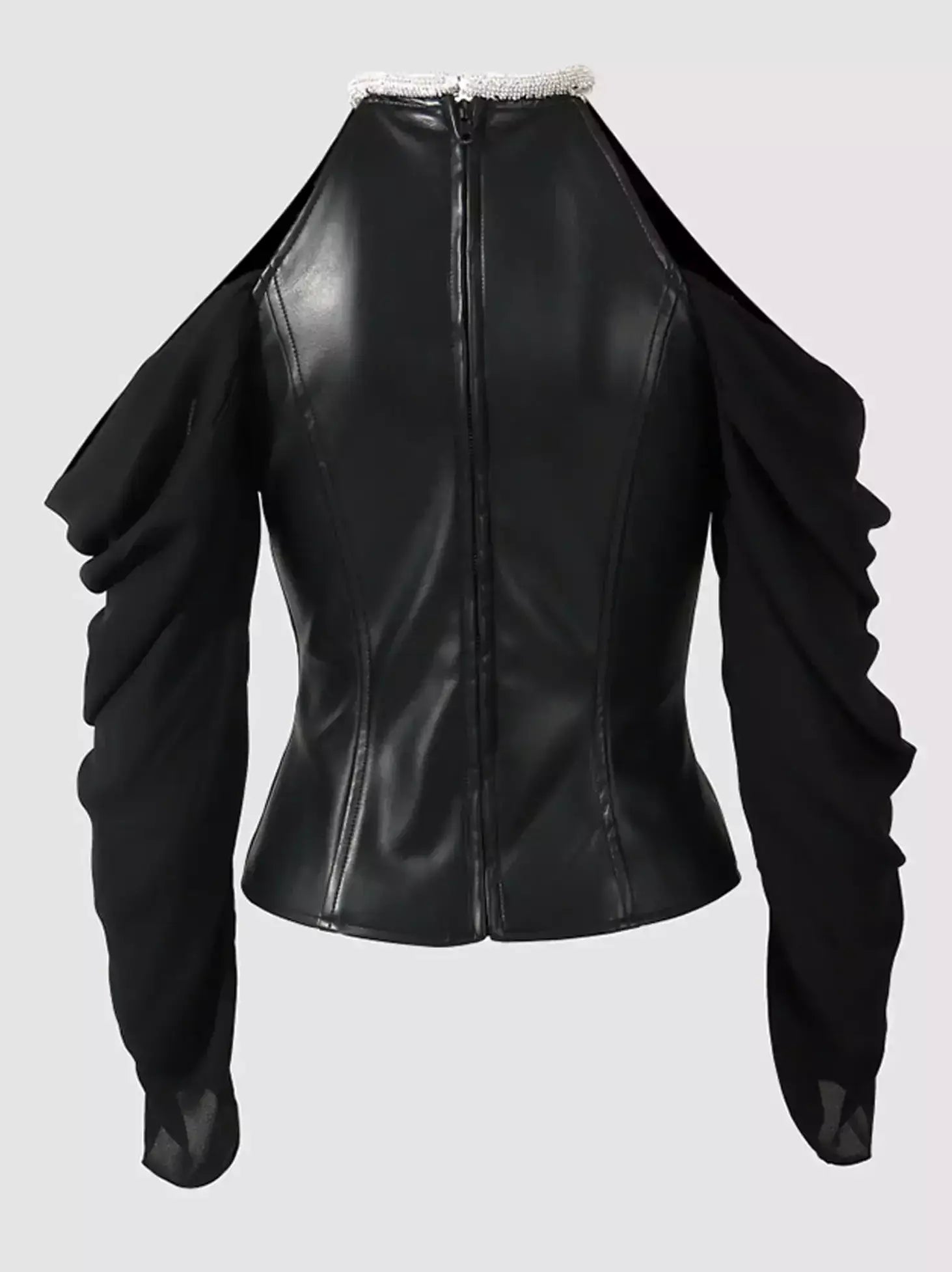 Black Cold-Shoulder Leather Corset Top - Tops