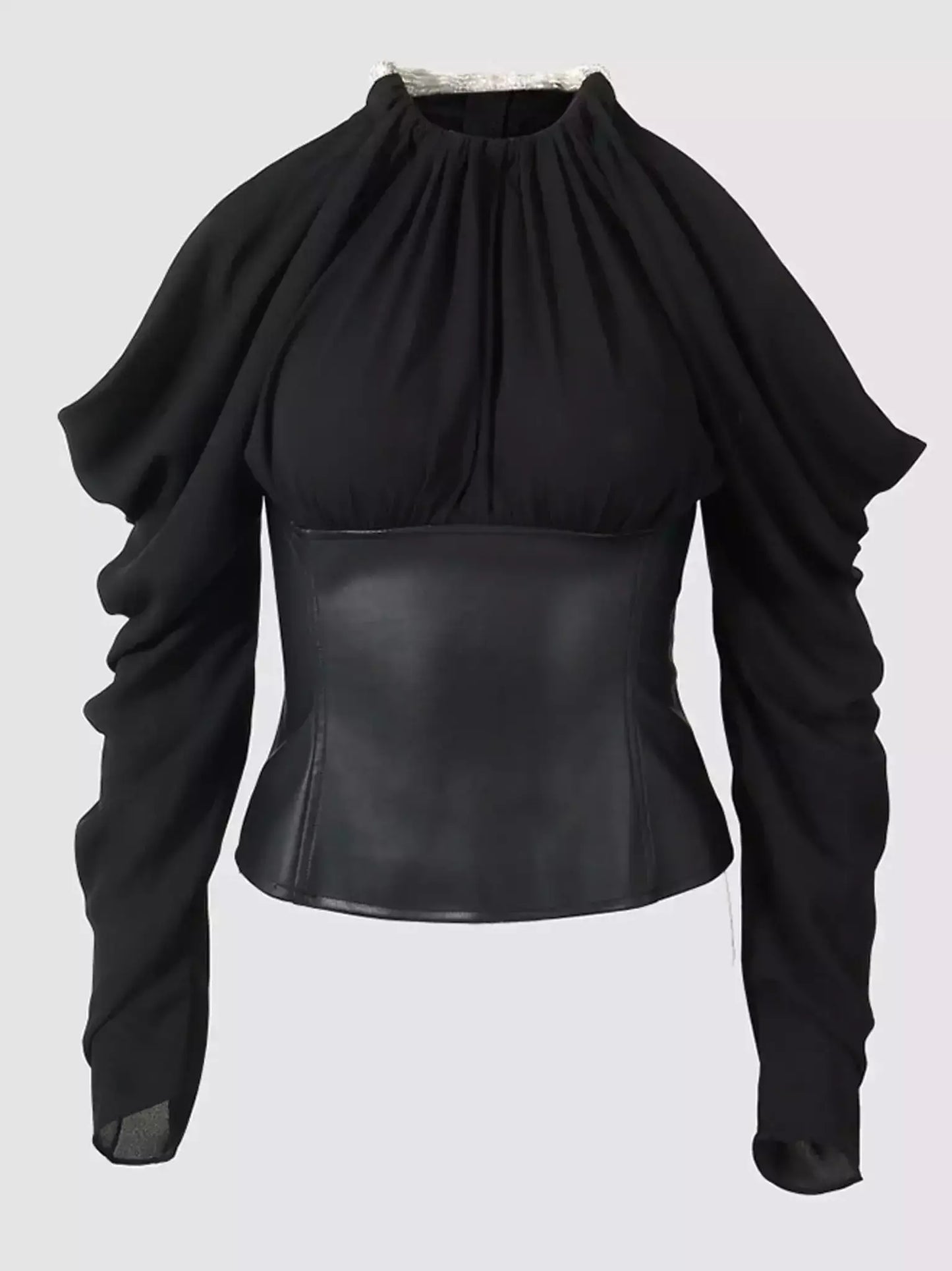 Black Cold-Shoulder Leather Corset Top - Tops