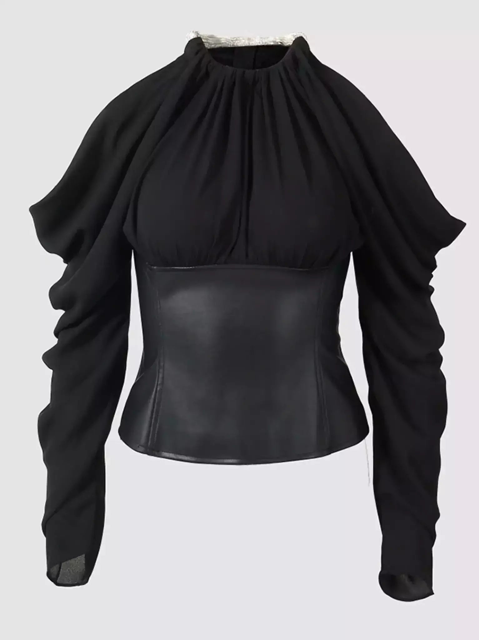 Black Cold-Shoulder Leather Corset Top - Tops