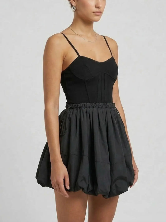 Black Corset Bodice Bubble Mini Dress - Dresses