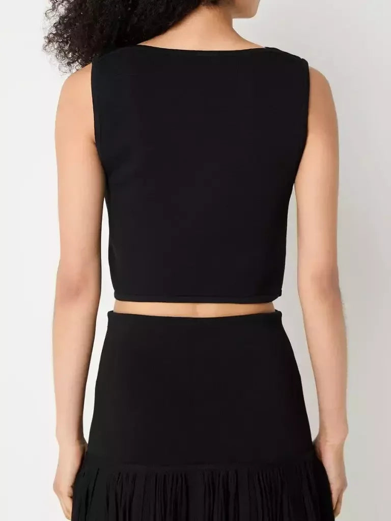 Black Cropped Knit Top and Skirt Set - Suits & Sets