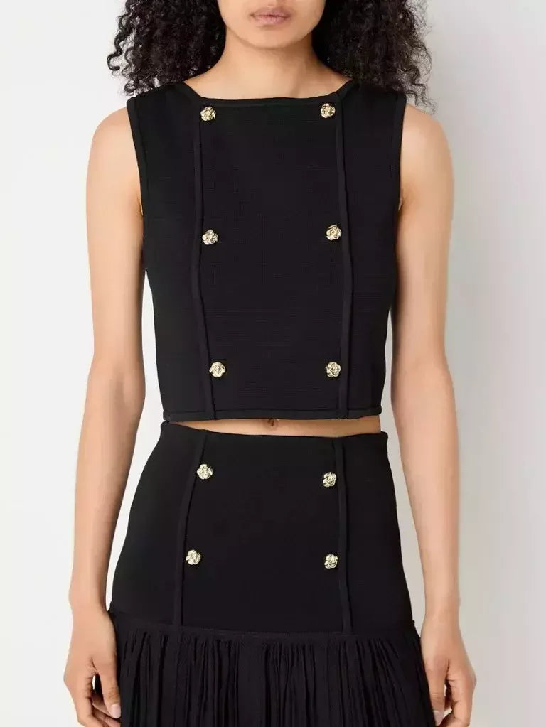 Black Cropped Knit Top and Skirt Set - Suits & Sets