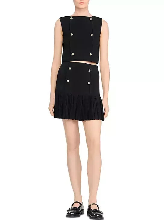 Black Cropped Knit Top and Skirt Set - Suits & Sets