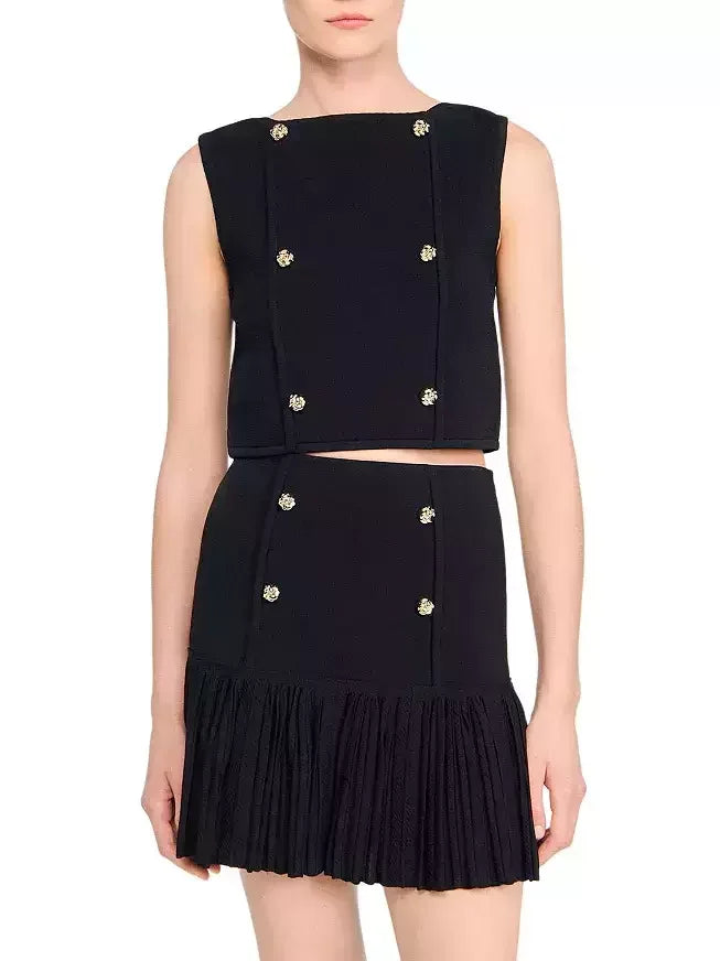 Black Cropped Knit Top and Skirt Set - Suits & Sets