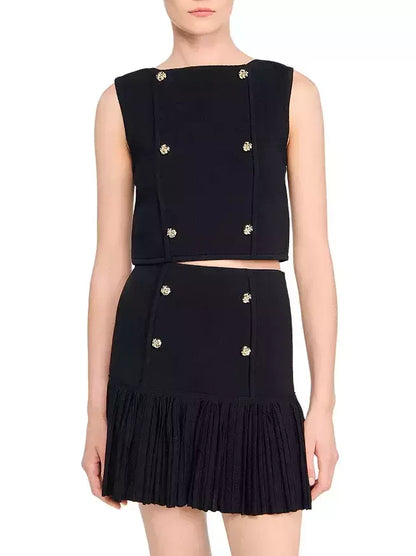 Black Cropped Knit Top and Skirt Set - Suits & Sets