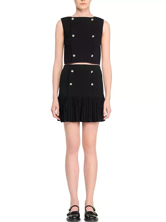 Black Cropped Knit Top and Skirt Set - Suits & Sets