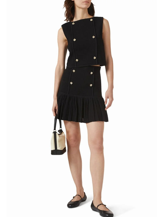 Black Cropped Knit Top and Skirt Set - Small - Suits & Sets