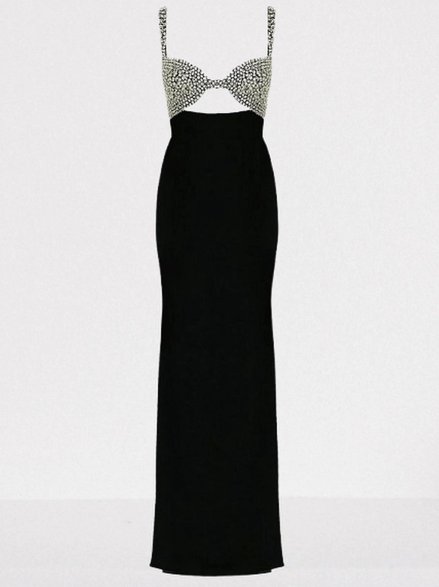 Black Crystal-Embellished Cut-Out Maxi Gown - Dresses