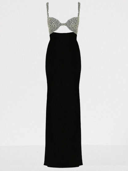 Black Crystal-Embellished Cut-Out Maxi Gown - Dresses