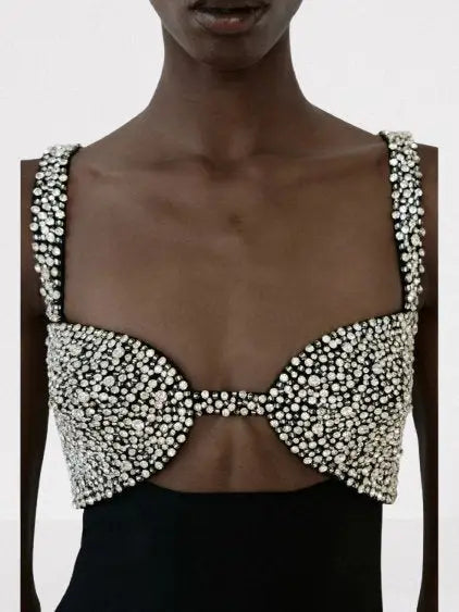 Black Crystal-Embellished Cut-Out Maxi Gown - Dresses