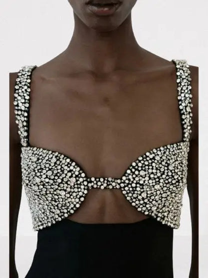 Black Crystal-Embellished Cut-Out Maxi Gown - Dresses