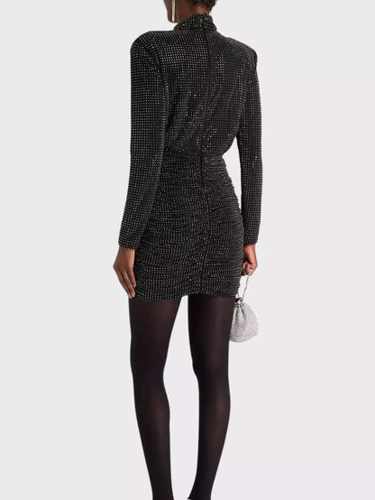 Black Crystal-Embellished Draped Jersey Mini Dress - Dresses