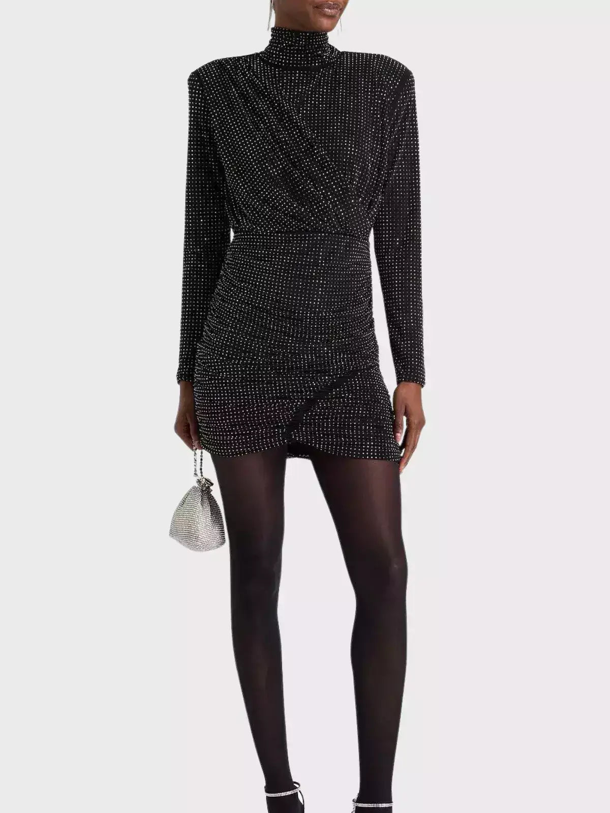 Black Crystal-Embellished Draped Jersey Mini Dress - Dresses