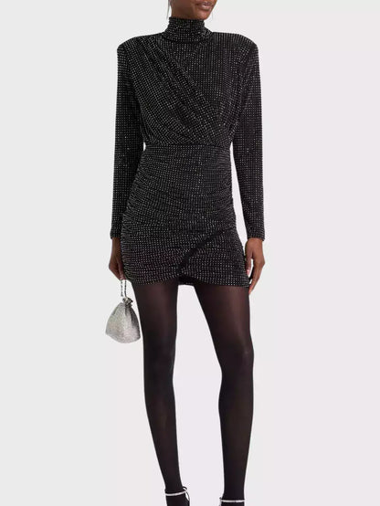 Black Crystal-Embellished Draped Jersey Mini Dress - Dresses