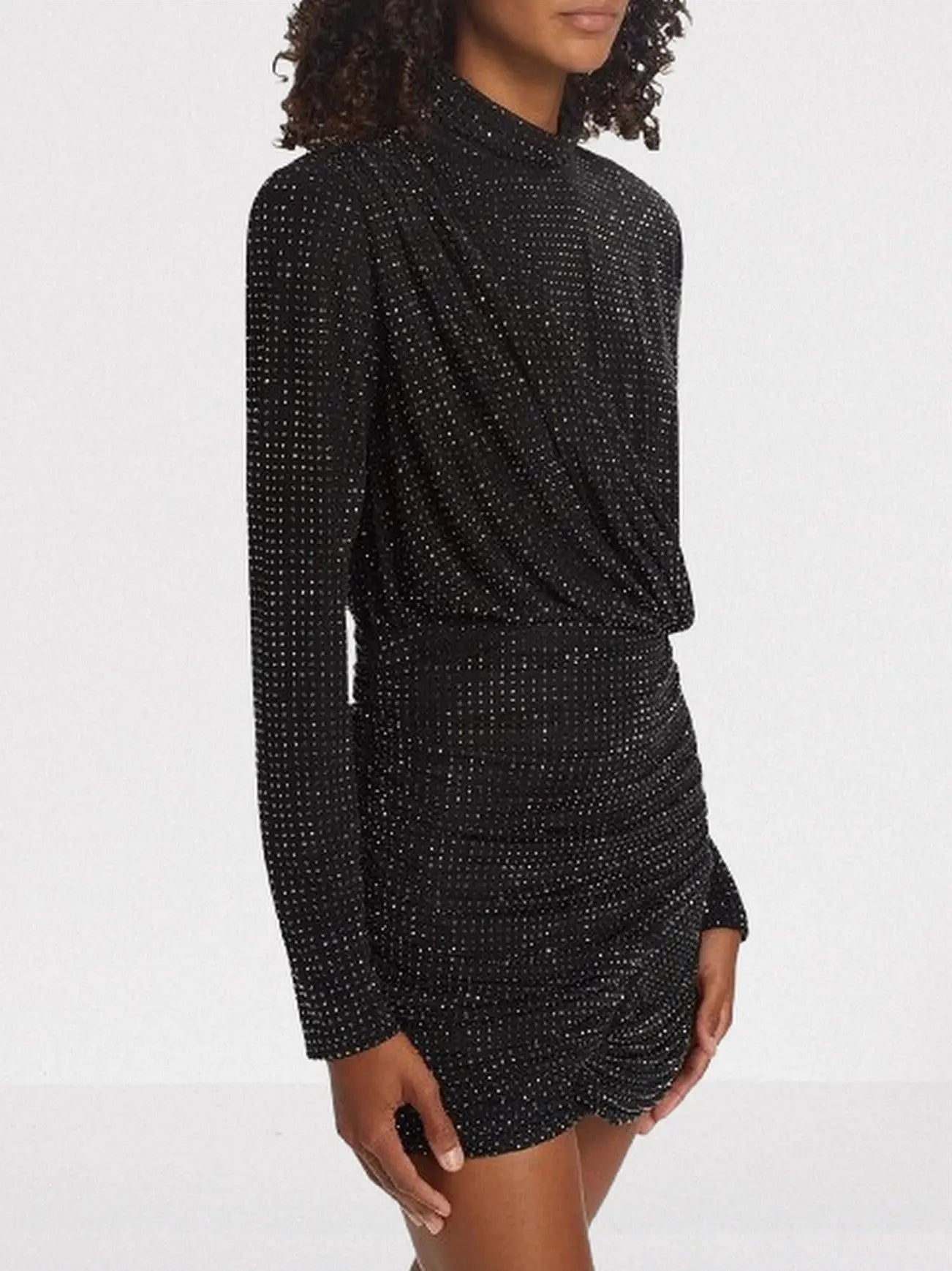 Black Crystal-Embellished Draped Jersey Mini Dress - Dresses