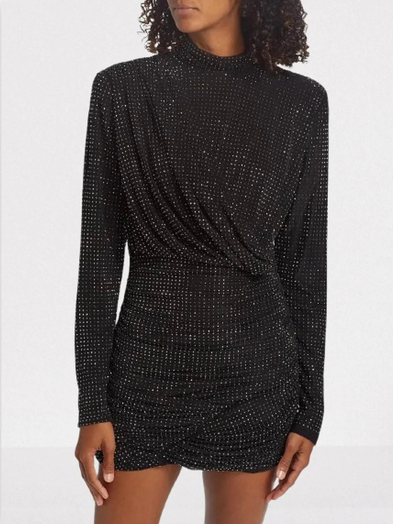 Black Crystal-Embellished Draped Jersey Mini Dress - Dresses