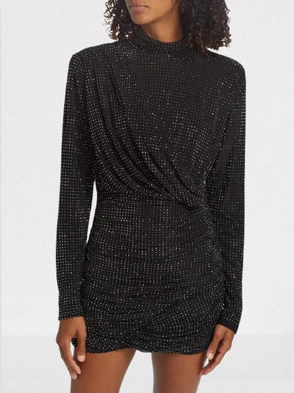 Black Crystal-Embellished Draped Jersey Mini Dress - Dresses