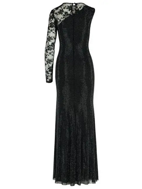 Black Crystal-Embellished Lace-Sleeve Maxi Dress - Dresses