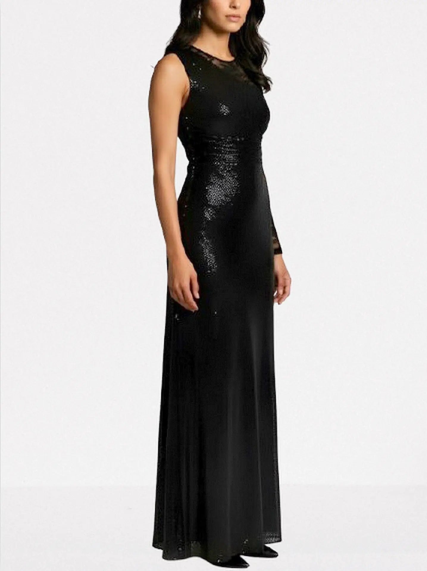 Black Crystal-Embellished Lace-Sleeve Maxi Dress - Dresses