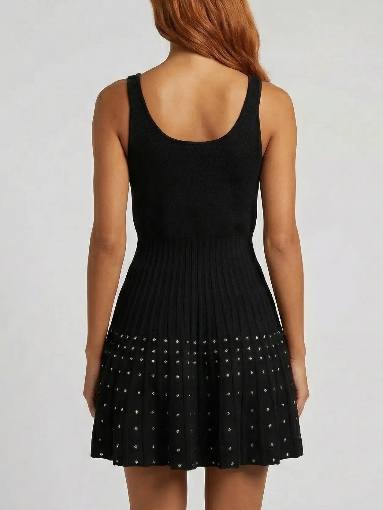 Black Crystal-Embellished Pleated Knit Mini Dress - Dresses