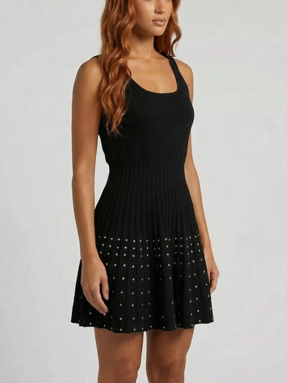 Black Crystal-Embellished Pleated Knit Mini Dress - Dresses