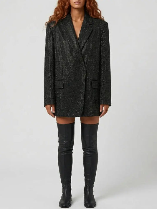 Black Crystal Embellished Long Blazer - Small - Jackets