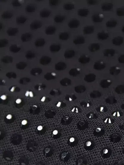 Black Crystal Embellished Mesh Shirt - Tops