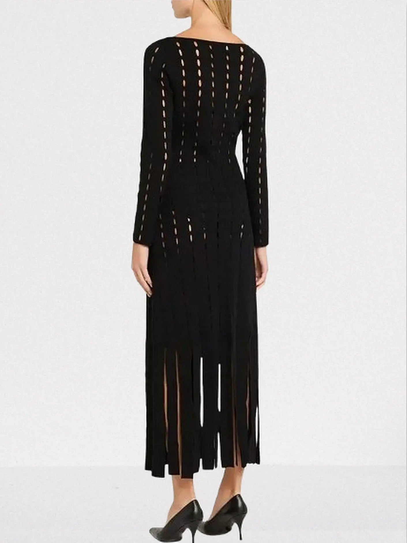 Black Cut-Out Long-Sleeve Knit Maxi Dress - Dresses