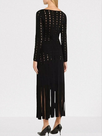 Black Cut-Out Long-Sleeve Knit Maxi Dress - Dresses