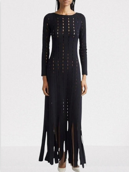 Black Cut-Out Long-Sleeve Knit Maxi Dress - Dresses