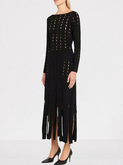Black Cut-Out Long-Sleeve Knit Maxi Dress - Dresses