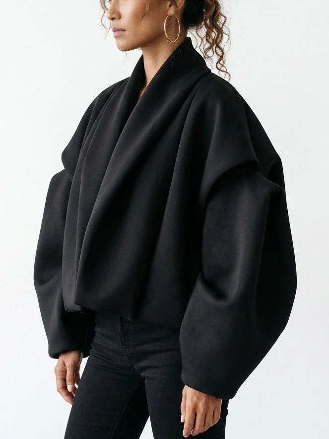 Drawstring Black Padded Bomber Jacket - Jackets